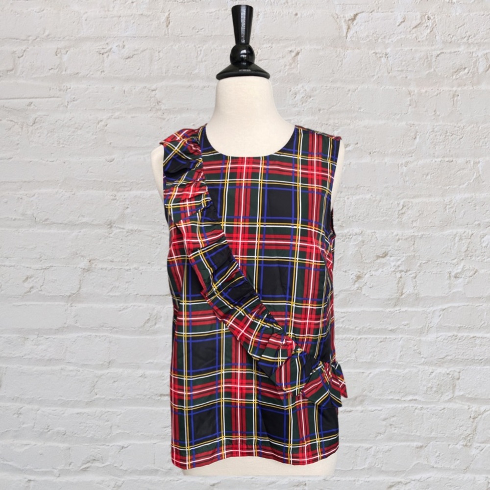 NWT J.Crew, plaid, ruffle, blouse-tank